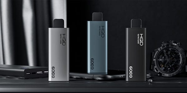 Image showing three different color options available for the HQD 6000 Puffs device.